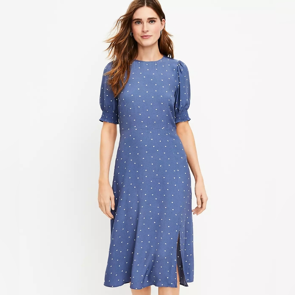 Loft Heart Smocked Cuff Midi Dress - 8